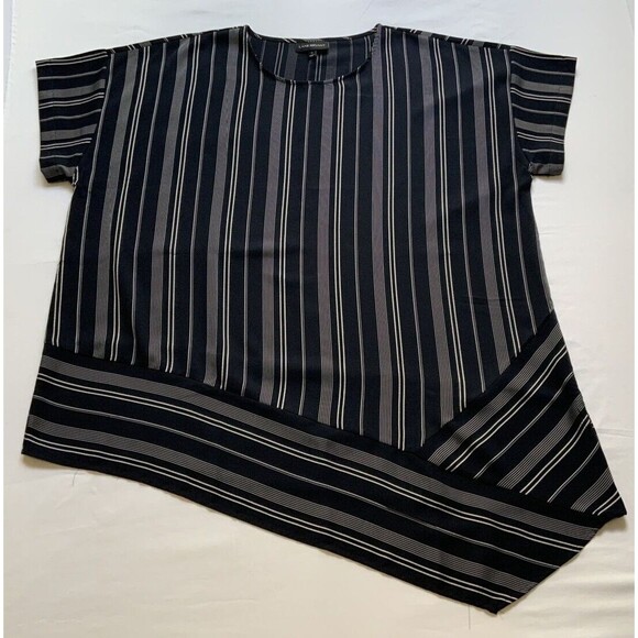 Lane Bryant Women's Asymmetrical Blouse Tunic Black White Striped Size 18 - Picture 1 of 6